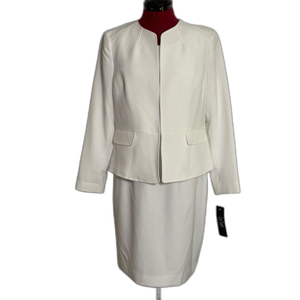 NWT Le Suit Jacket Dress Woman's Size 10P White 2-Piece Set Dress & Jacket
